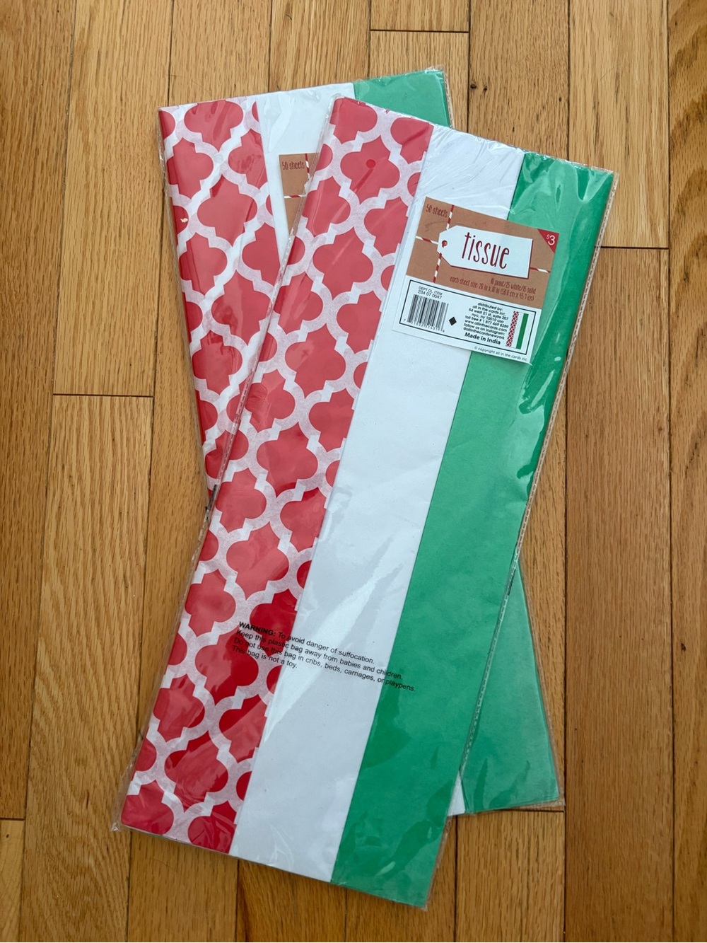 Tissue Paper Packs 50 sheets in each Green, White & Red Patterns Party Supplies